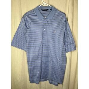 2000s Polo Golf Dusty Blue Stripe Active Country Club Old Money Polo Shirt XL